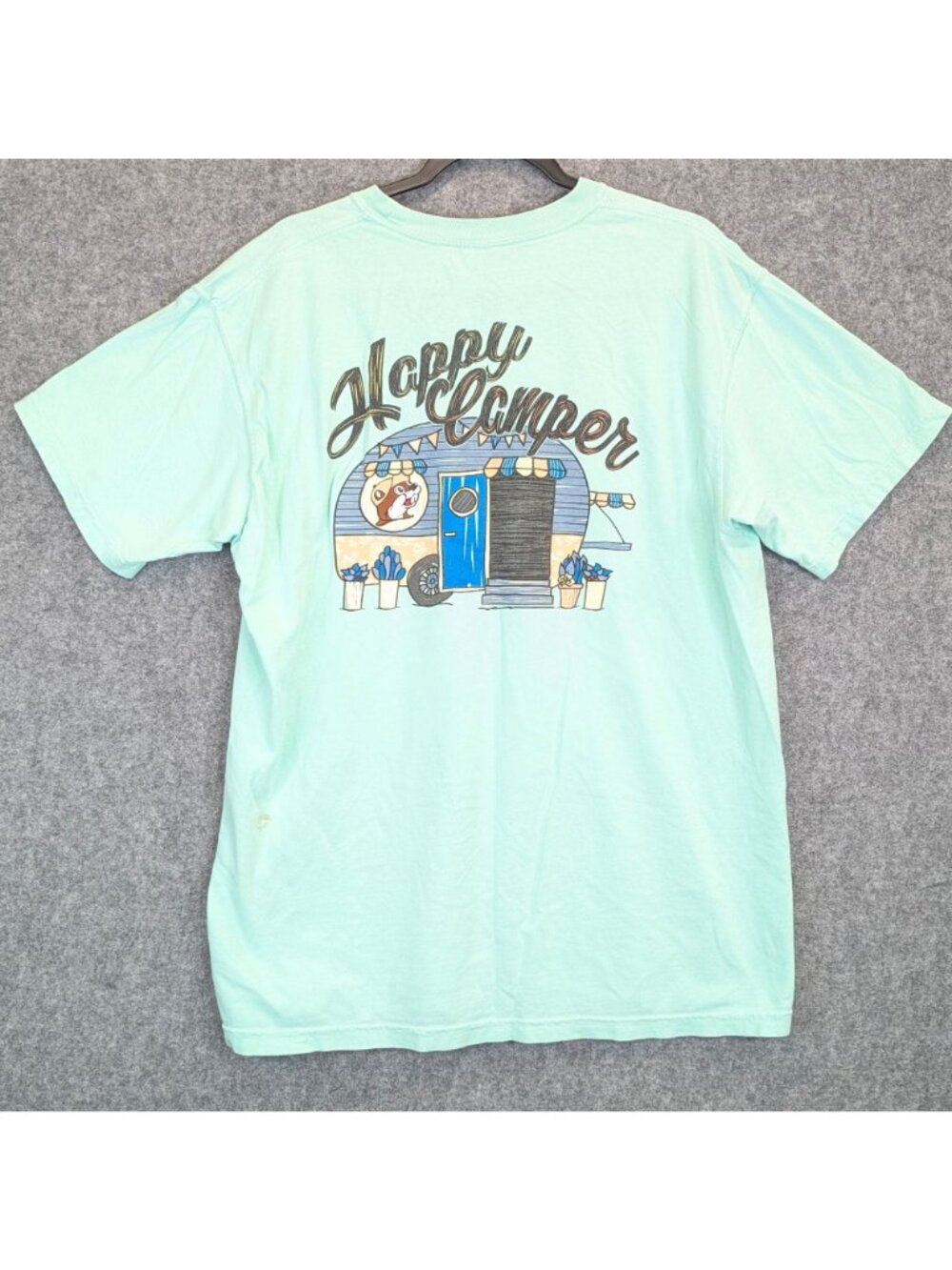 Buc-ees Happy Camper Womens Size XL T-Shirt Mint Green Beaver Graphic - Picture 6 of 9